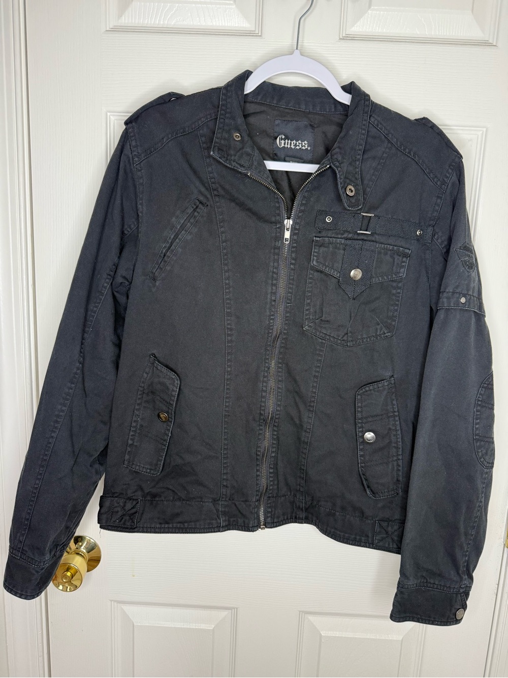 GUESS Black Military Utility Jacket Size M Cargo Field Jacket